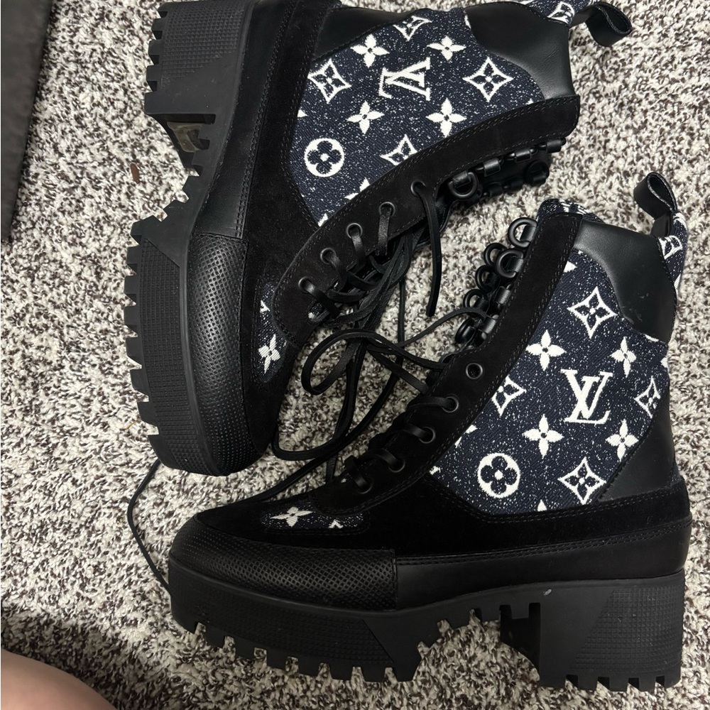 Louis Vuitton Black and White Combat Moto Boots